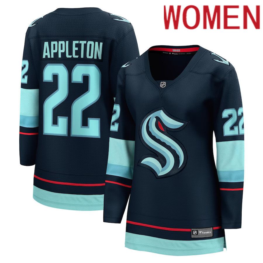 Women Seattle Kraken #22 Mason Appleton Fanatics Branded Deep Sea Blue Home Breakaway Player NHL Jersey